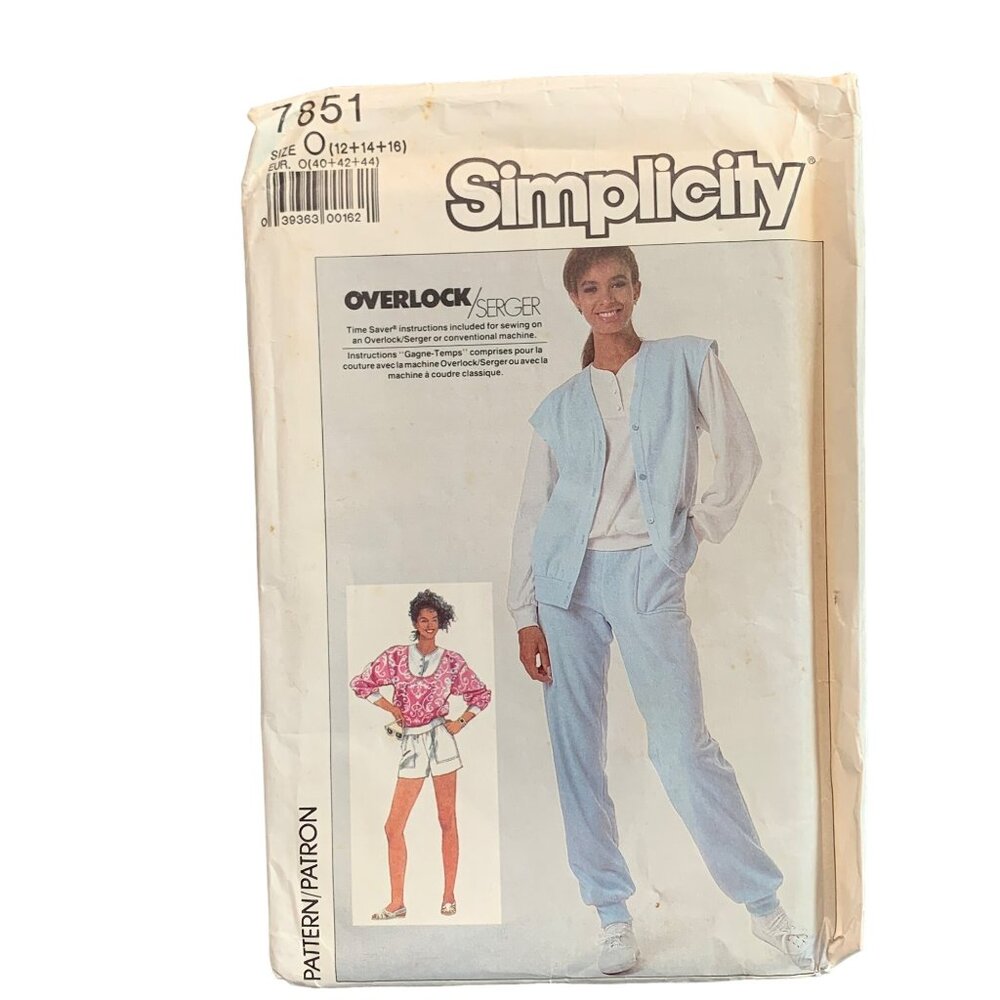 Simplicity 7851 Womens Casual Wear Sewing Pattern Size 12/14/16 Uncut